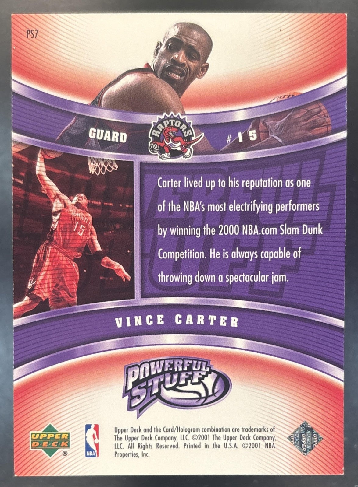 2000-01 Upper Deck Encore Vince Carter Powerful Stuff #PS7 Toronto Raptors
