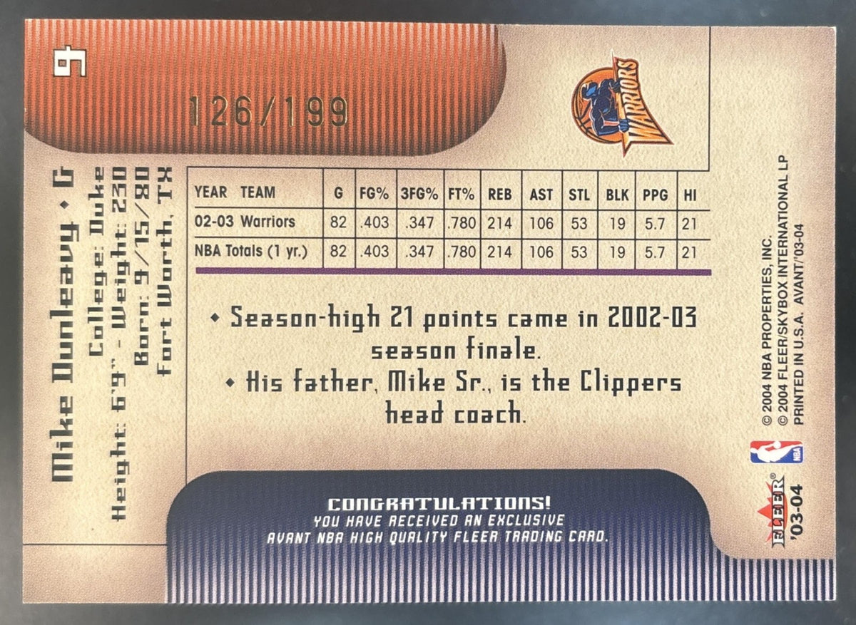2003-04 Fleer Avant Mike Dunleavy Jr. Black and White /199 #9 Warriors