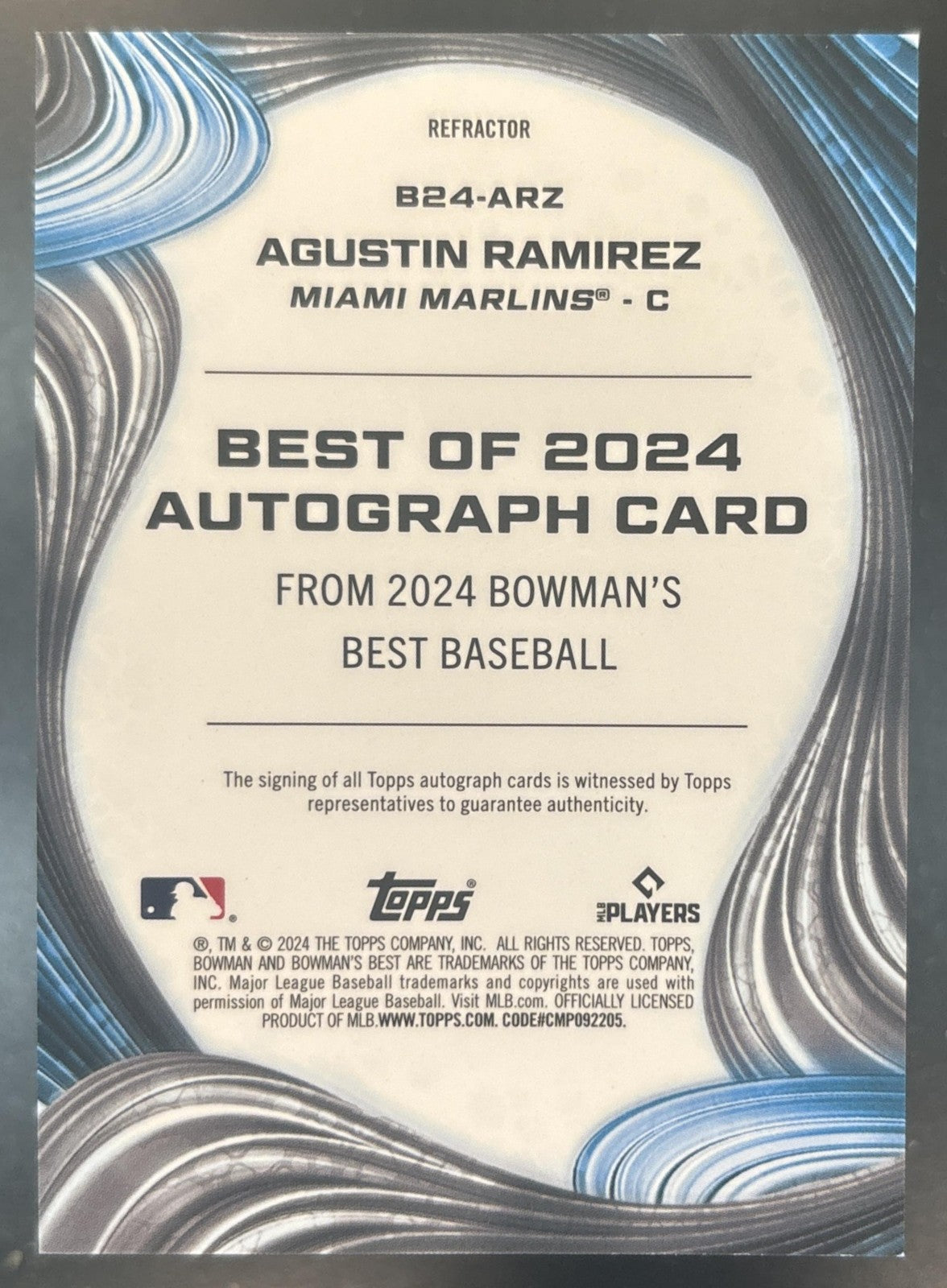 2024 Bowman's Best Agustin Ramirez Best of 2024 Auto Refractor Miami Marlins
