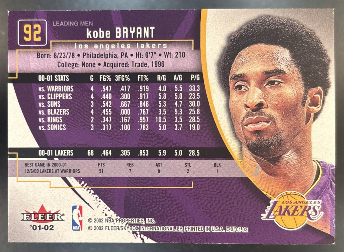 2001-02 Fleer E-X Kobe Bryant #92 Los Angeles Lakers