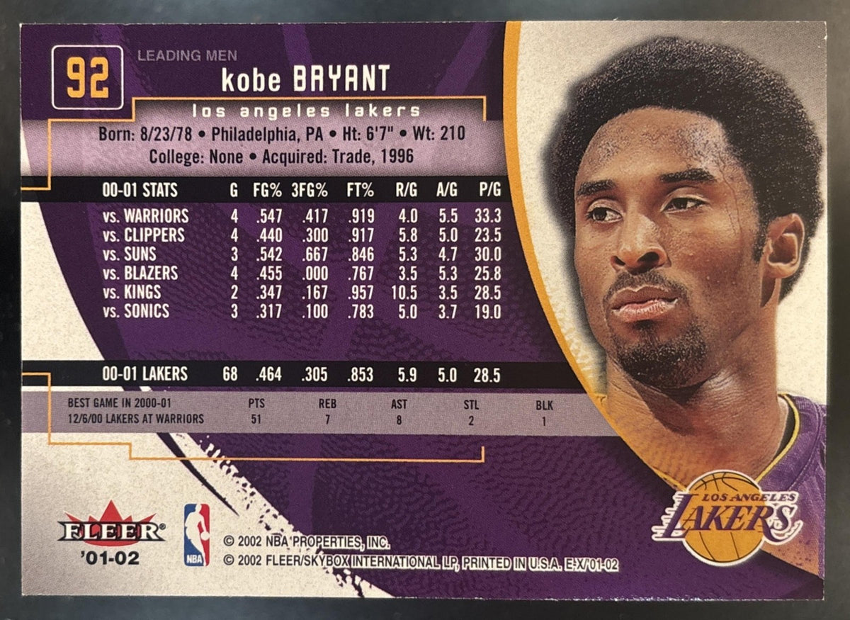 2001-02 Fleer E-X Kobe Bryant #92 Lakers