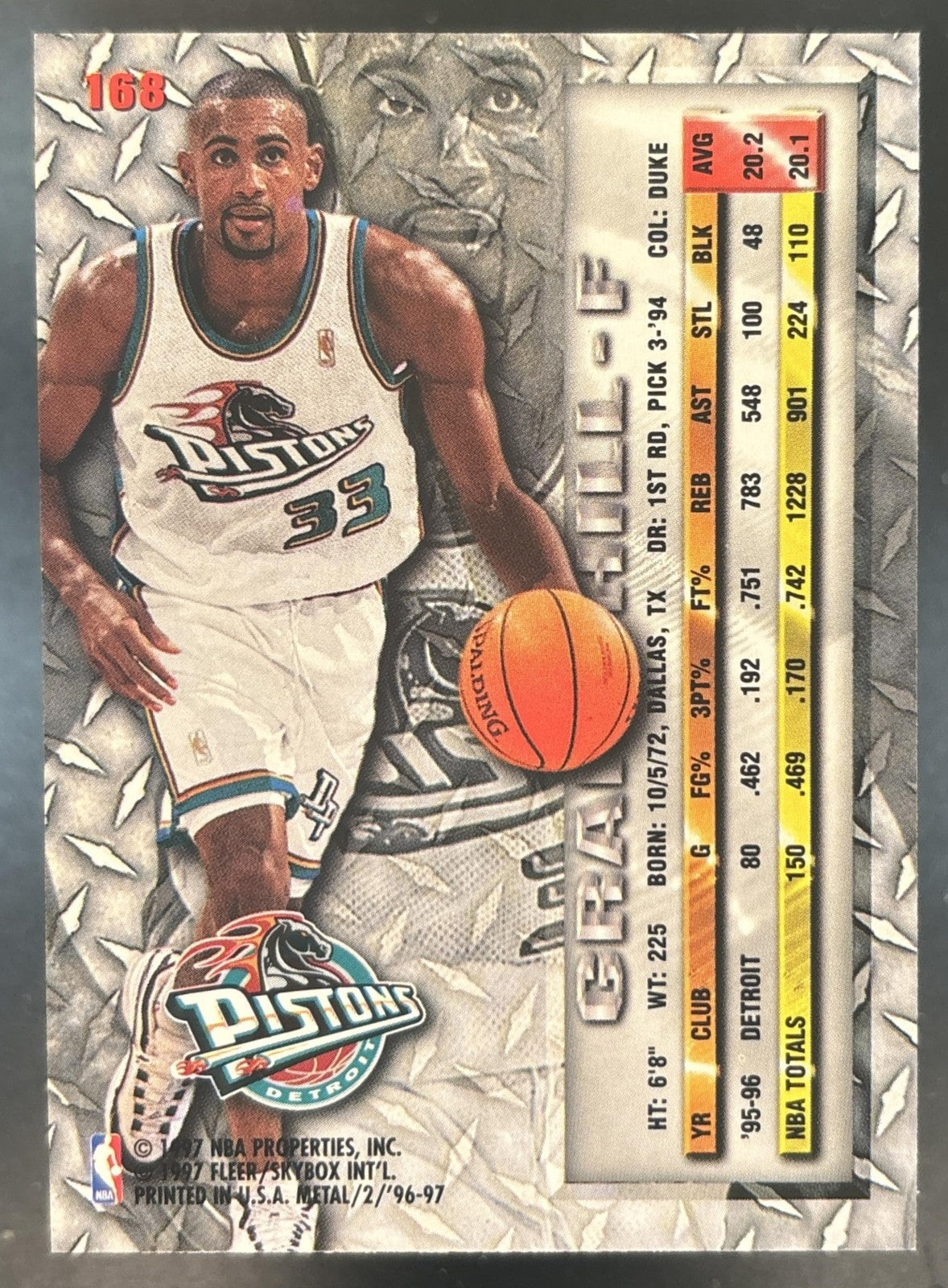 1996-97 Skybox Metal Grant Hill #168 Detroit Pistons