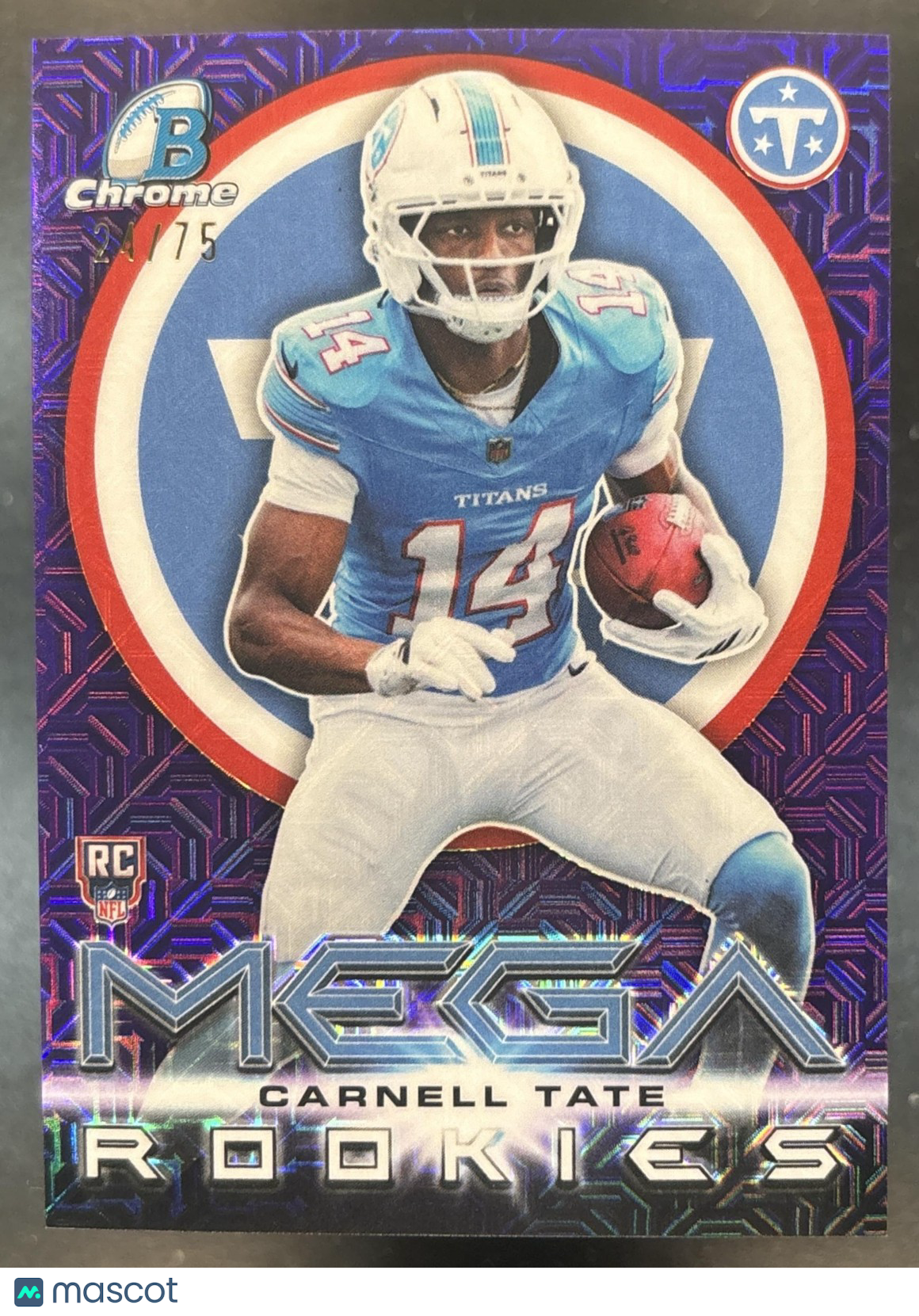2026 Bowman Carnell Tate Chrome Mega Rookies Purple Mojo /75 RC Tennessee Titans