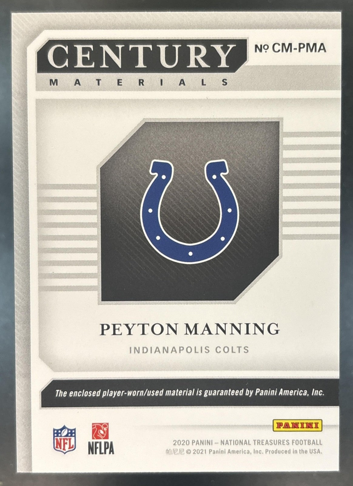 2020 National Treasures Peyton Manning Century Materials /99 MEM Colts