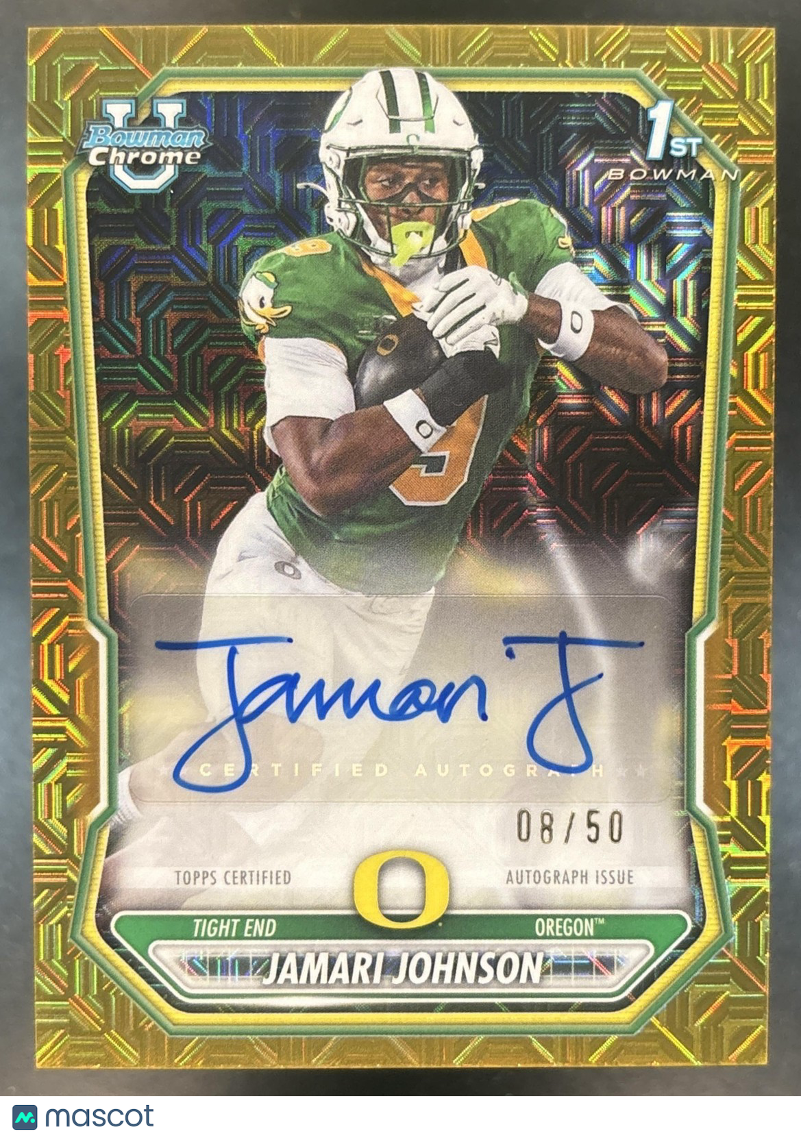 2026 Bowman Jamari Johnson Chrome Auto Gold Mojo /50 1st Prospect Oregon Ducks