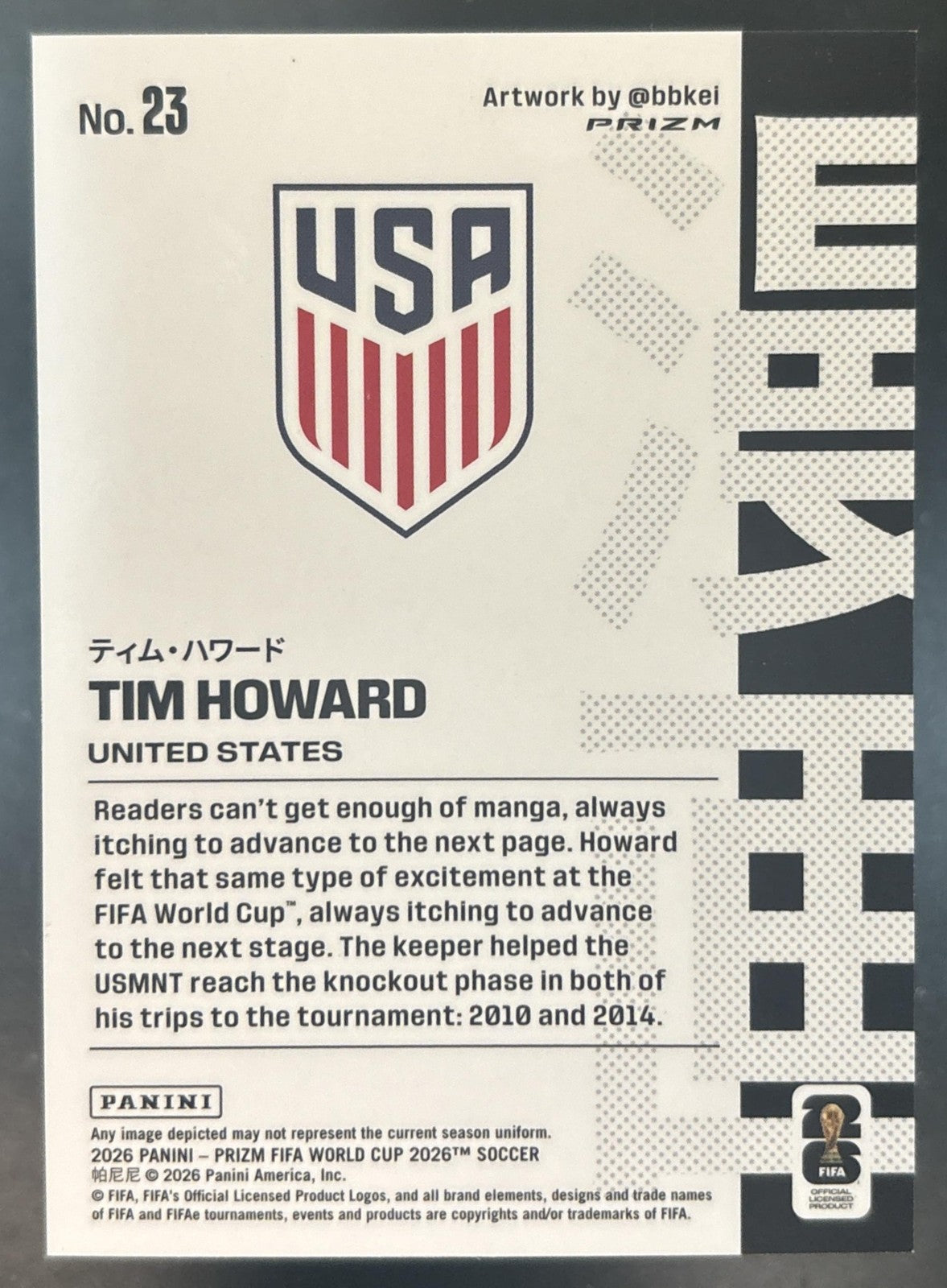 2026 Panini Prizm World Cup Tim Howard Manga #23 SSP United States