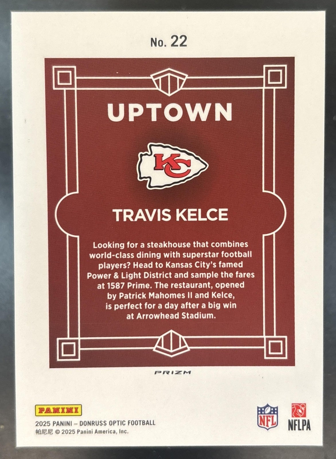 2025 Panini Donruss Optic Travis Kelce Uptown #22 SSP Kansas City Chiefs