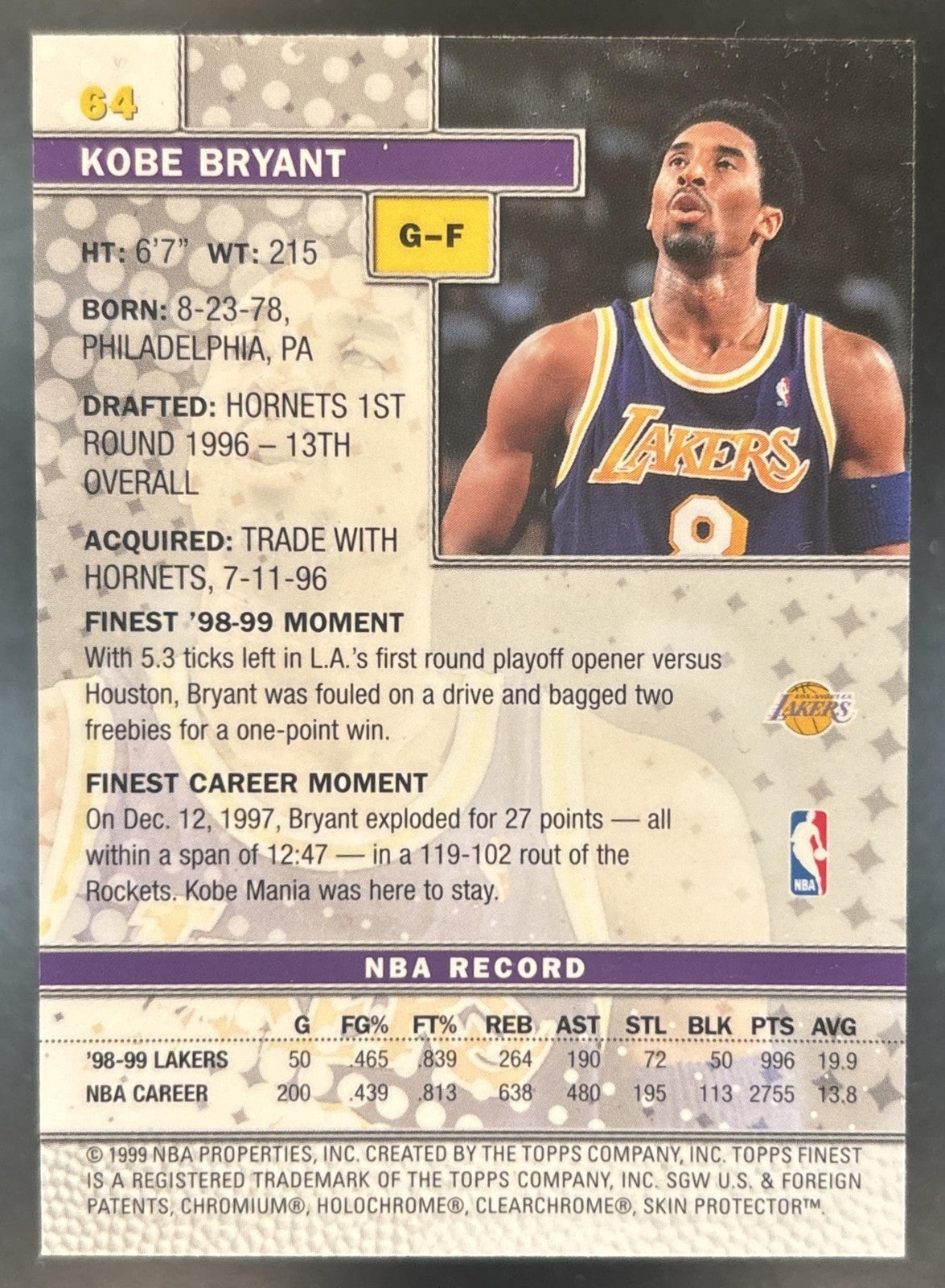 1999-00 Topps Finest Kobe Bryant #64 Los Angeles Lakers