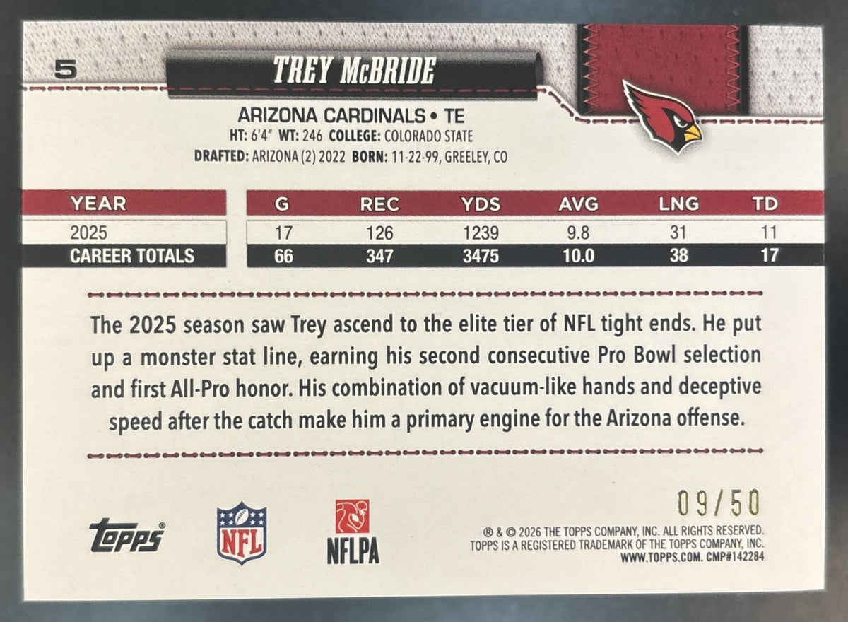 2026 Topps Trey McBride Sandglitter Gold /50 #5 Arizona Cardinals