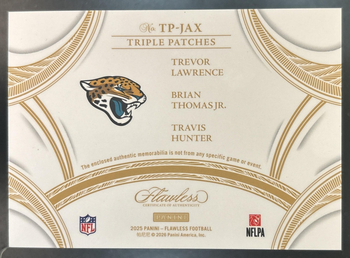 2025 Flawless Trevor Lawrence Brian Thomas Jr. Travis Hunter Triple Patches /15