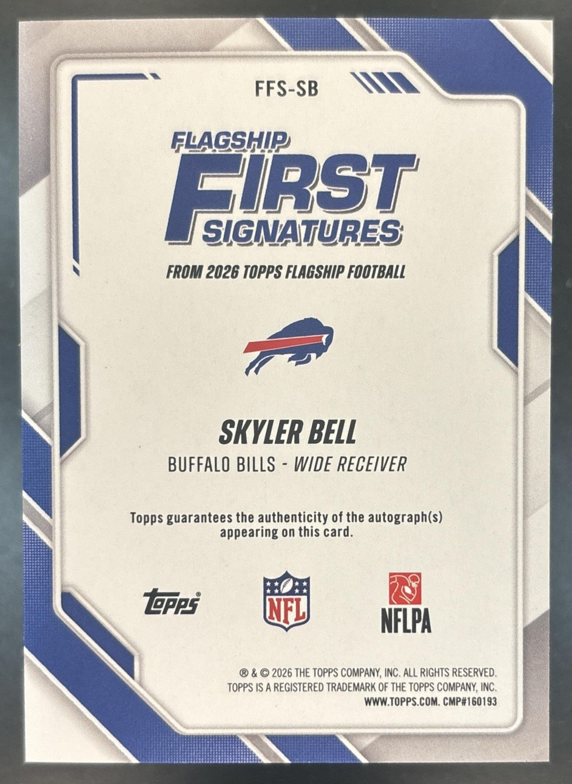 2026 Topps Skyler Bell First Signatures #FFS-SB RC Auto Buffalo Bills