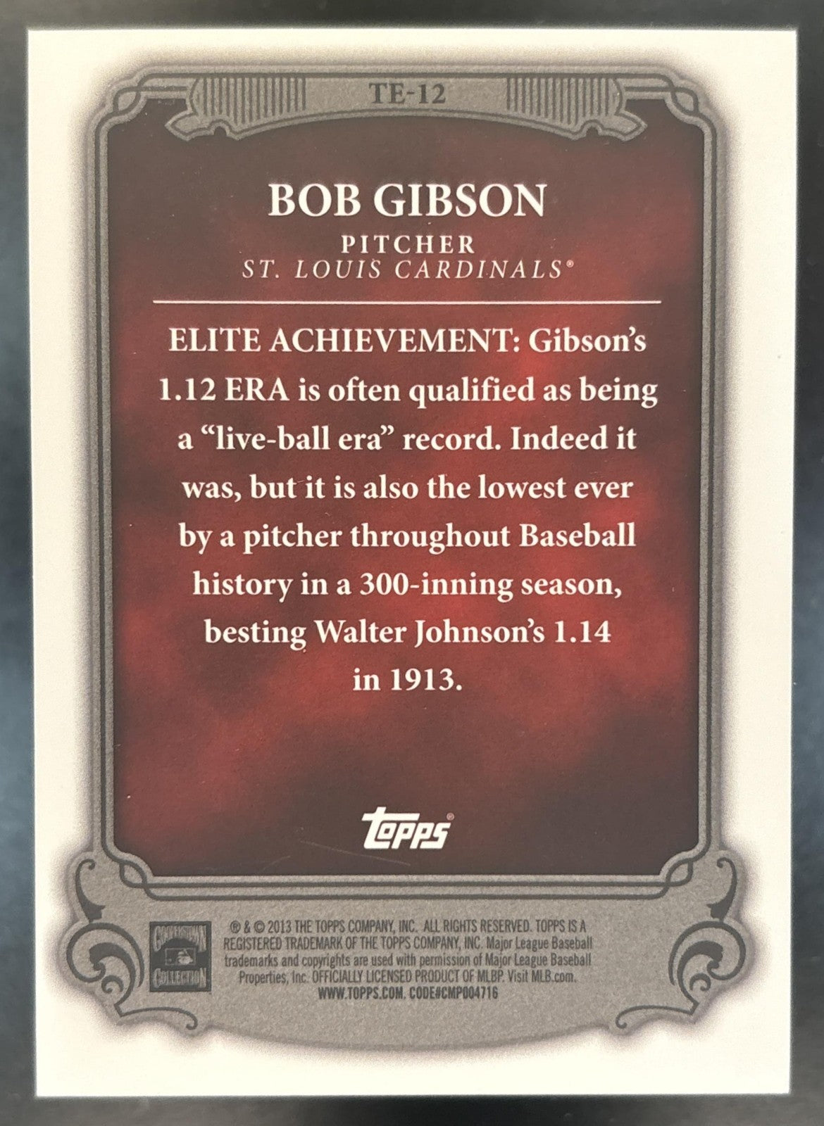 2013 Topps Bob Gibson The Elite #TE-12 St. Louis Cardinals