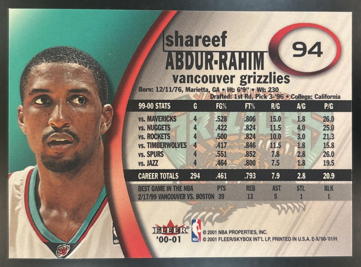 2000-01 Fleer E-X Shareef Abdur-Rahim Essential Credentials /201 #94 Grizzlies