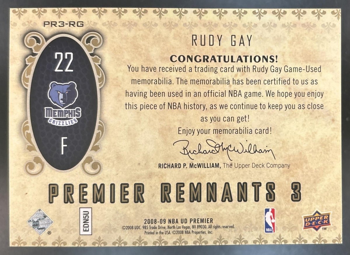 2008-09 Upper Deck Premier Rudy Gay Remnants Triple City /50 Memphis Grizzlies