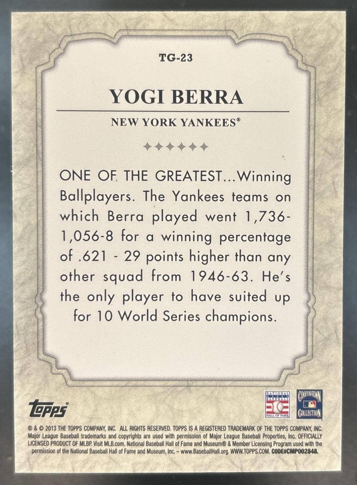 2013 Topps Yogi Berra The Greats #TG-23 New York Yankees