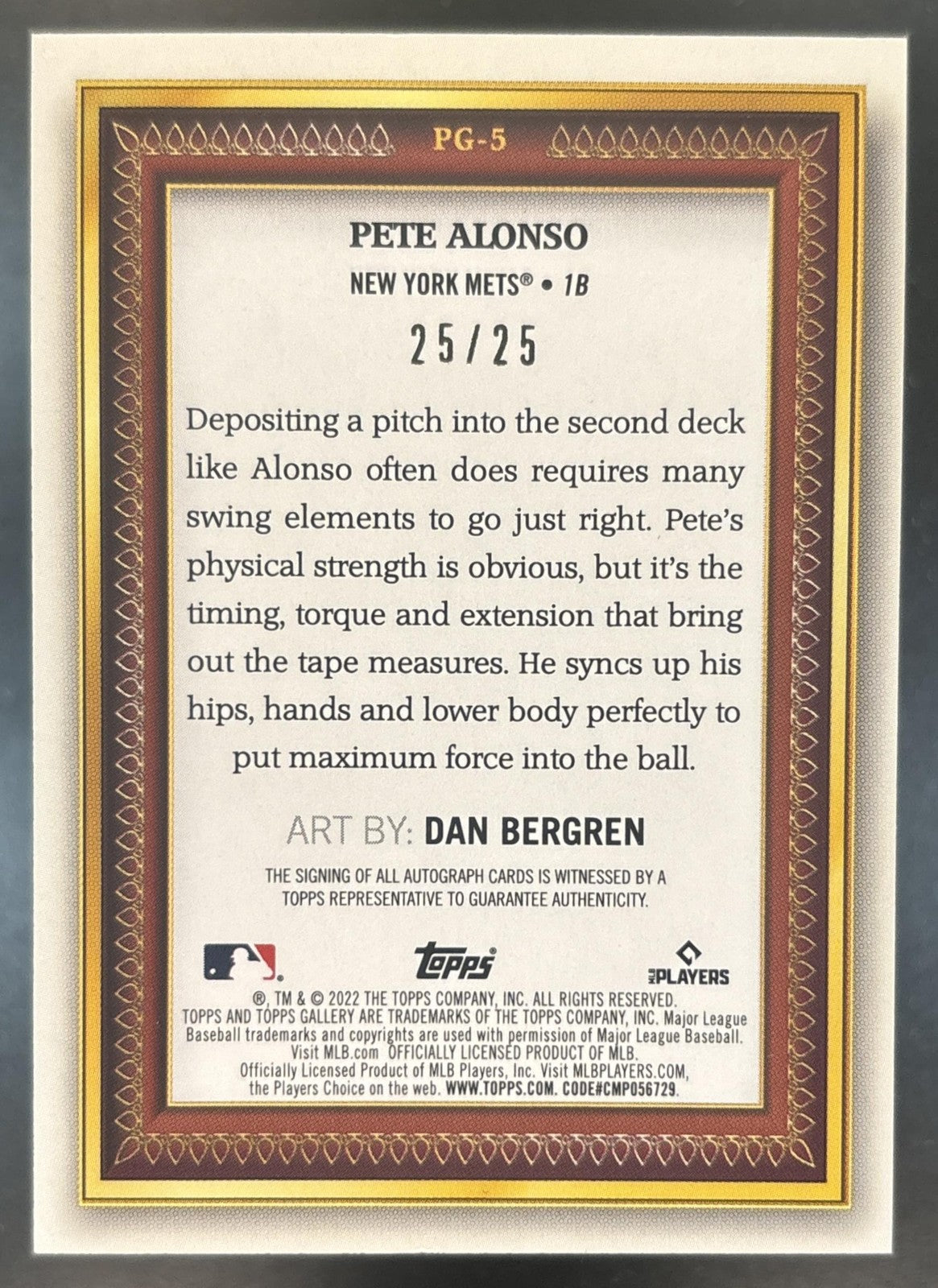 2022 Topps Gallery Pete Alonso Auto Portrait Orange 25/25 #PG-5 New York Mets