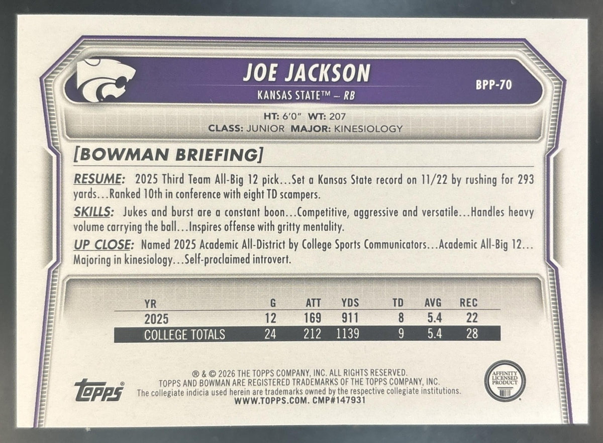 2026 Bowman Joe Jackson Paper Green /99 #BPP-70 1st Prospect Wildcats