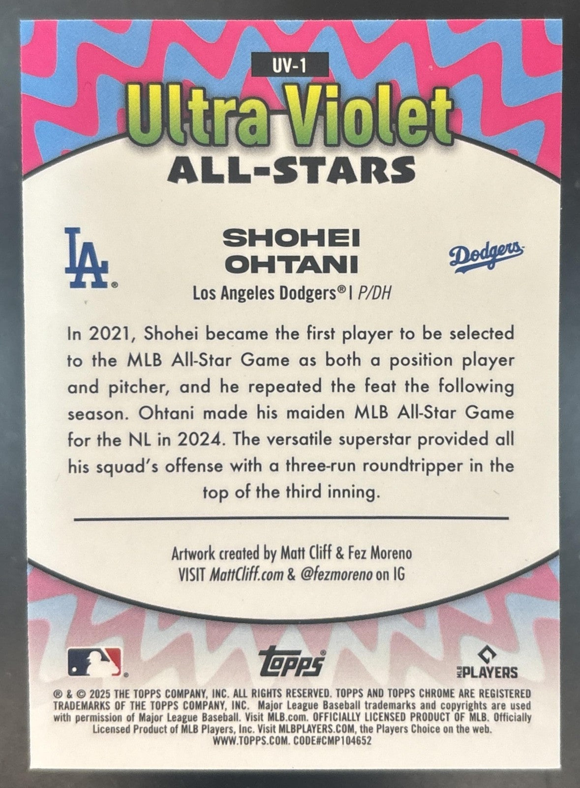2025 Topps Chrome Shohei Ohtani Ultraviolet All-Stars #UV-1 Los Angeles Dodgers