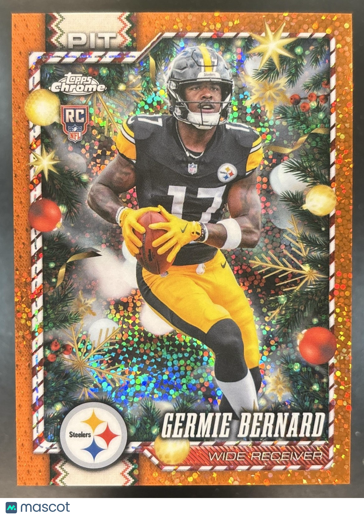 2026 Topps Holiday Germie Bernard Chrome Orange Sparkle /25 #175 RC Steelers