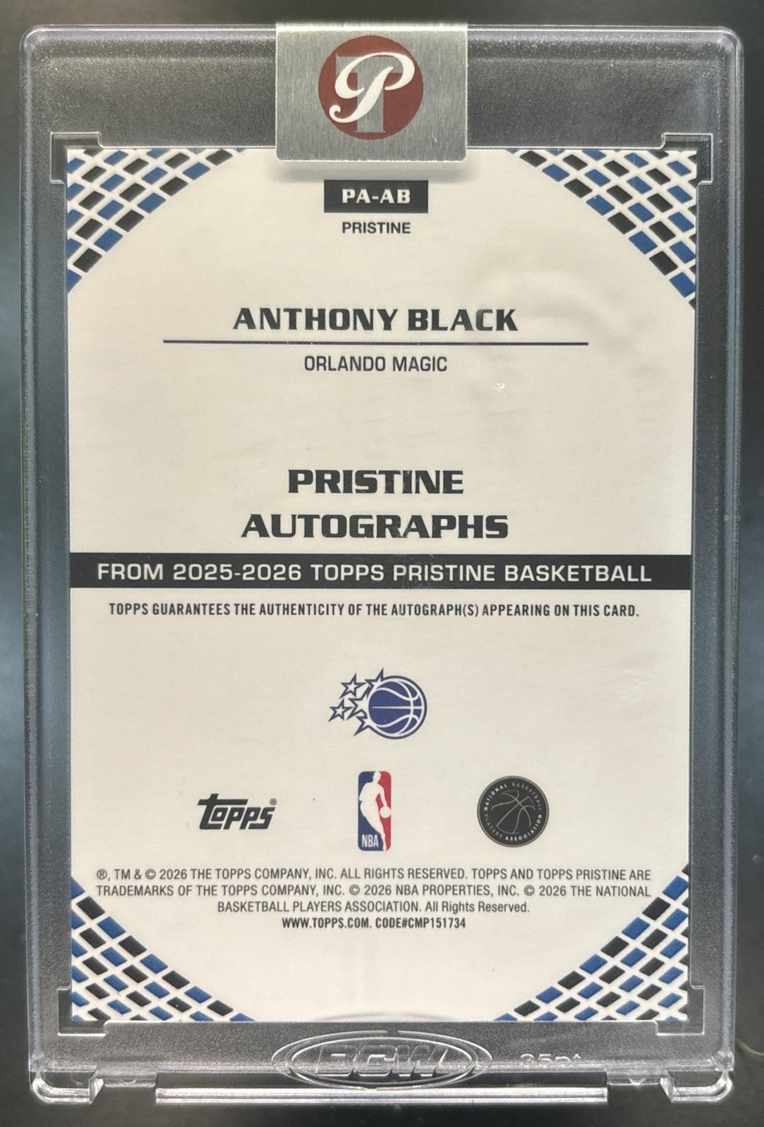 2025-26 Topps Pristine Anthony Black Auto Gold /50 Orlando Magic
