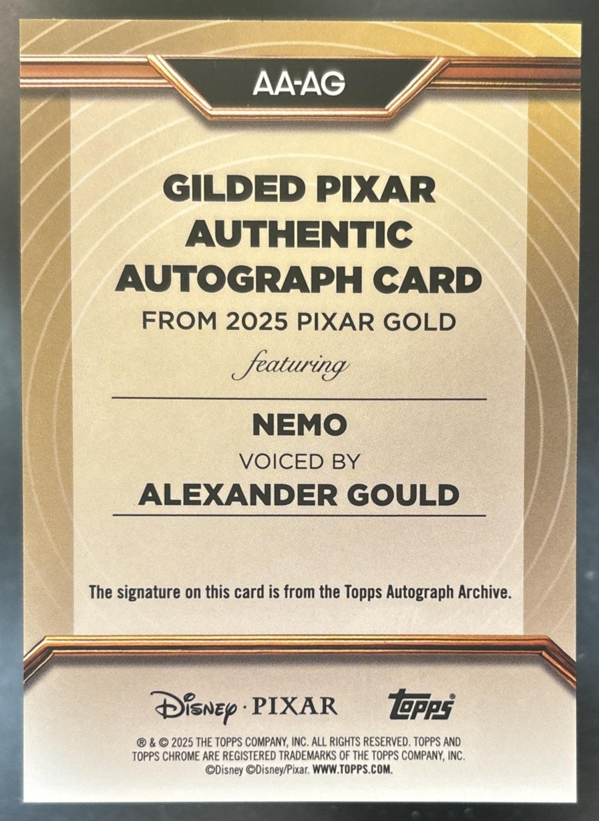 2025 Topps Chrome Disney Alexander Gould Authentic Auto Gold Refractor /50