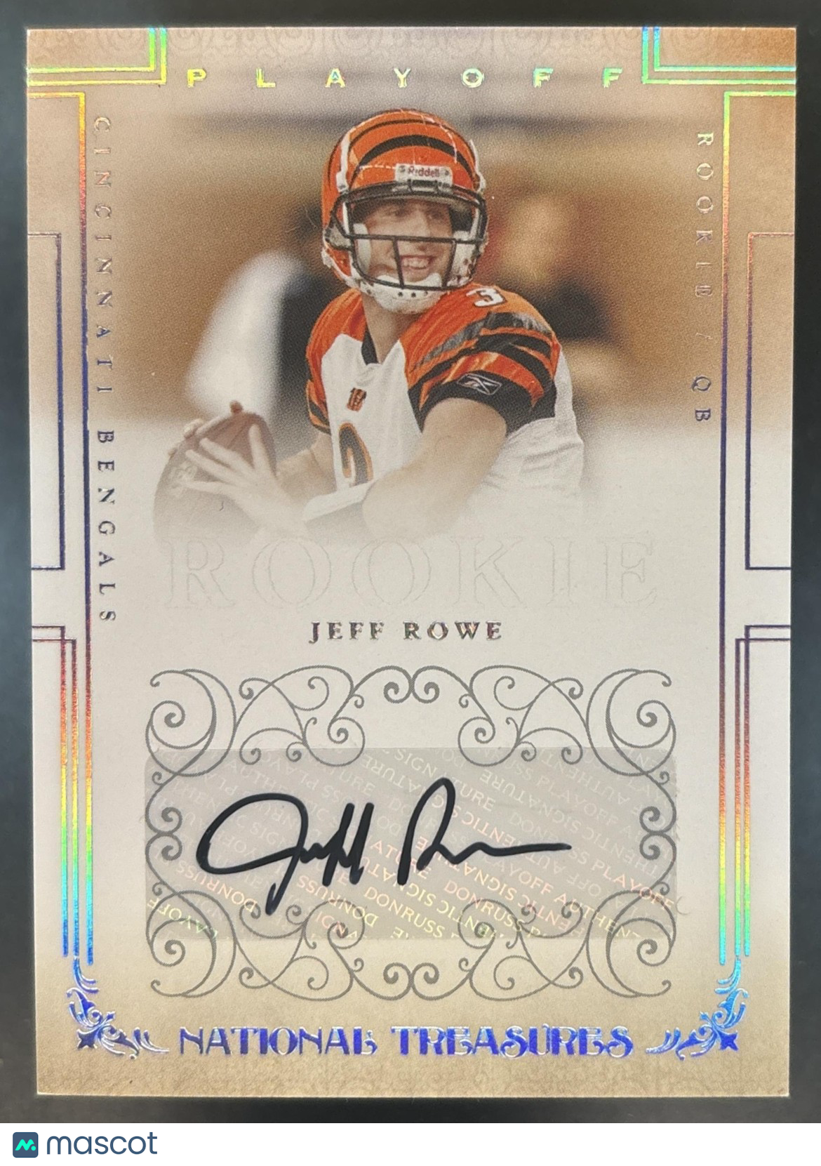 2007 Playoff National Treasures Jeff Rowe /299 #180 Auto RC Cincinnati Bengals