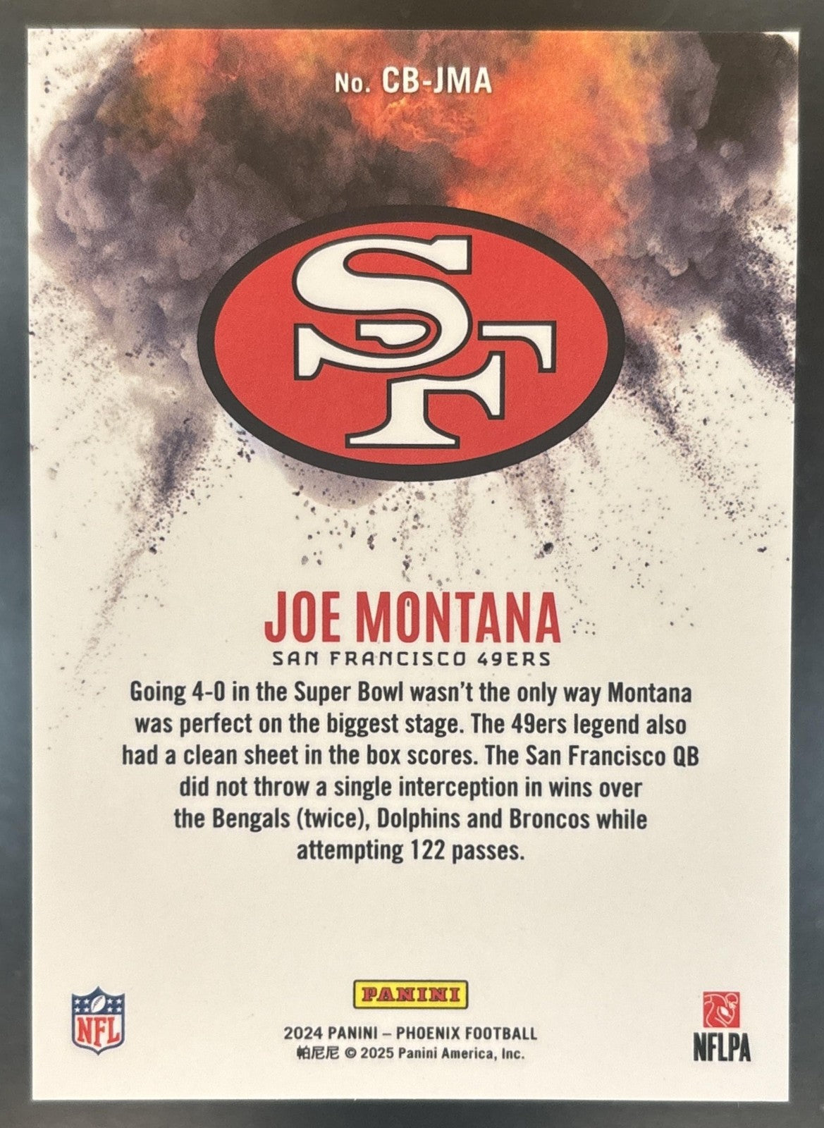 2024 Panini Phoenix Joe Montana Color Blast #CB-JMA SSP San Francisco 49ers