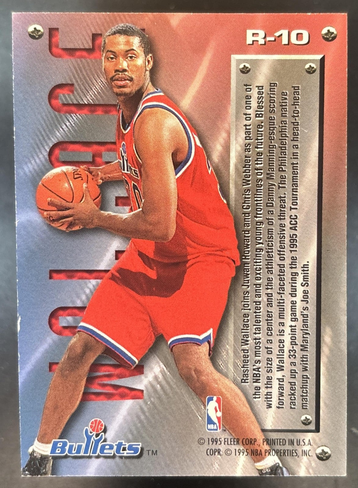 1995-96 Fleer Metal Rasheed Wallace Rookie Roll Call #R-10 RC Washington Bullets