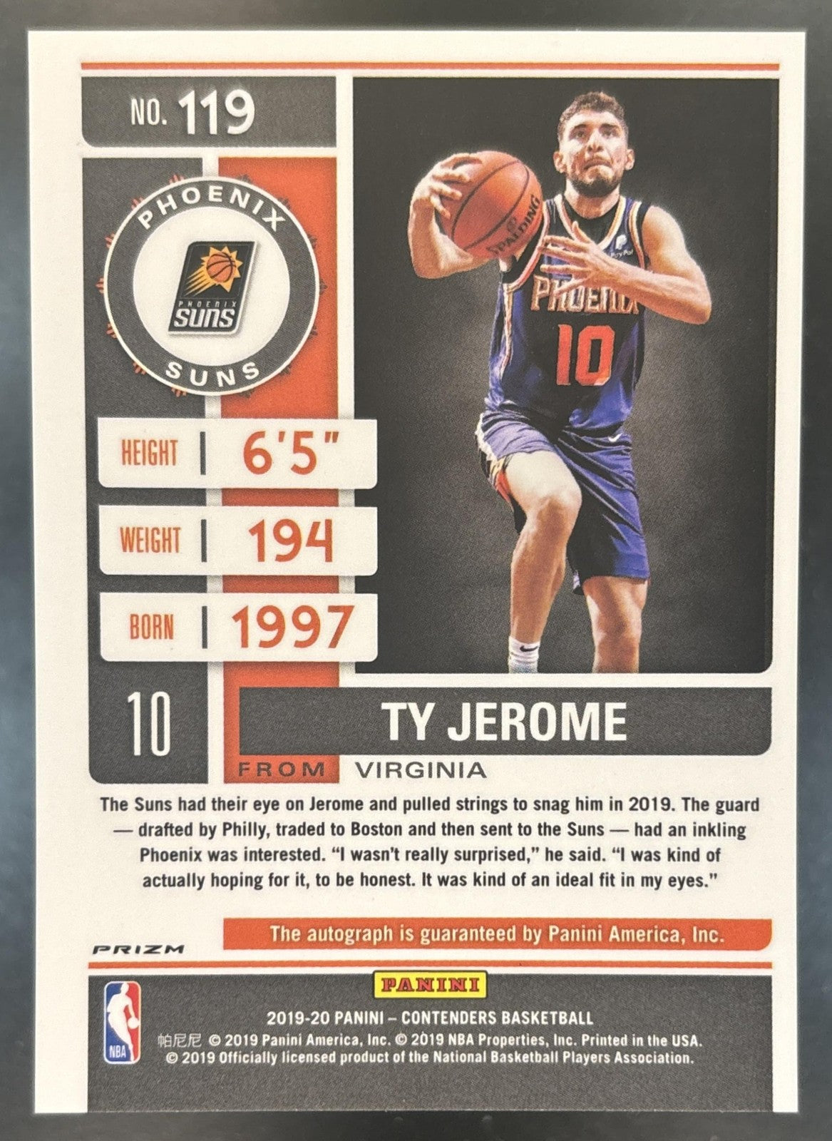 2019-20 Panini Contenders Ty Jerome Auto Variation #119 RC Phoenix Suns