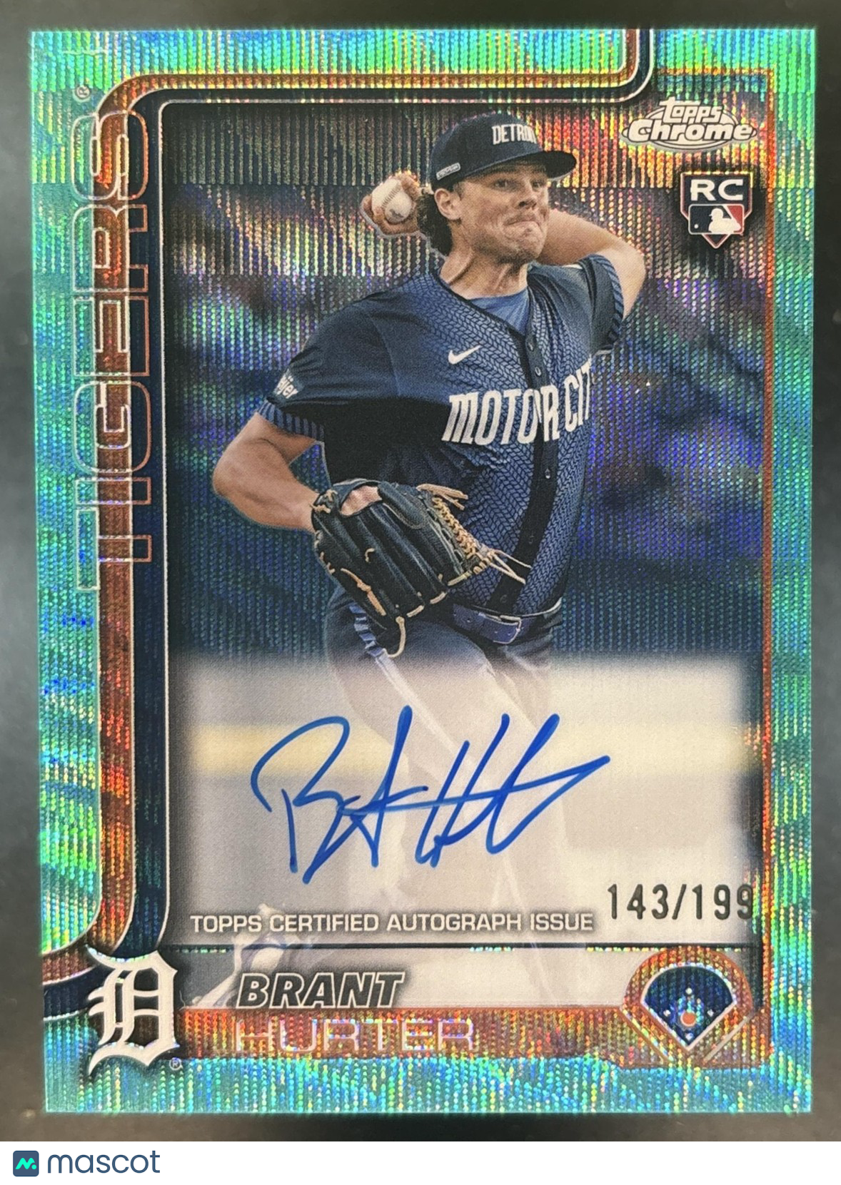 2025 Topps Chrome Brant Hurter Auto Aqua Wave /199 RC Detroit Tigers