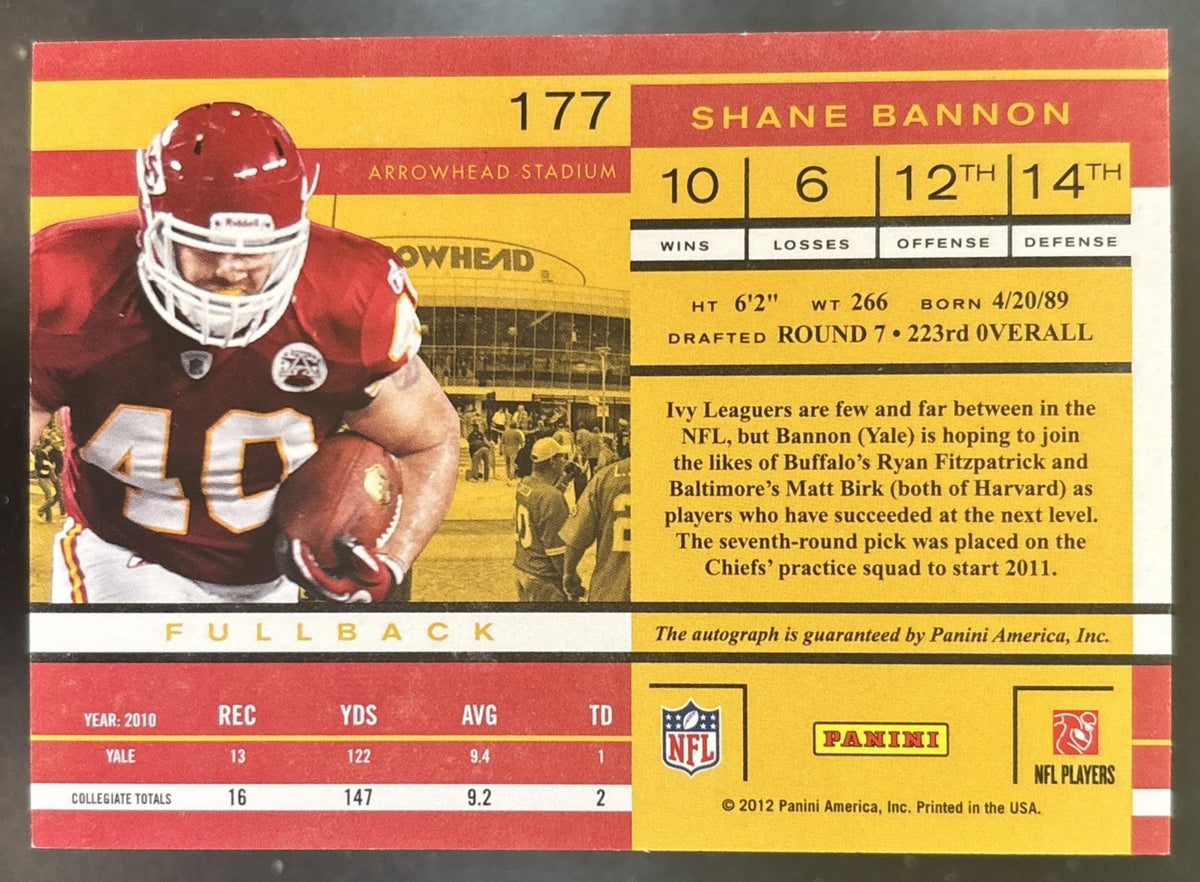 2011 Panini Playoff Contenders Shane Bannon #177 RC Auto Kansas City Chiefs