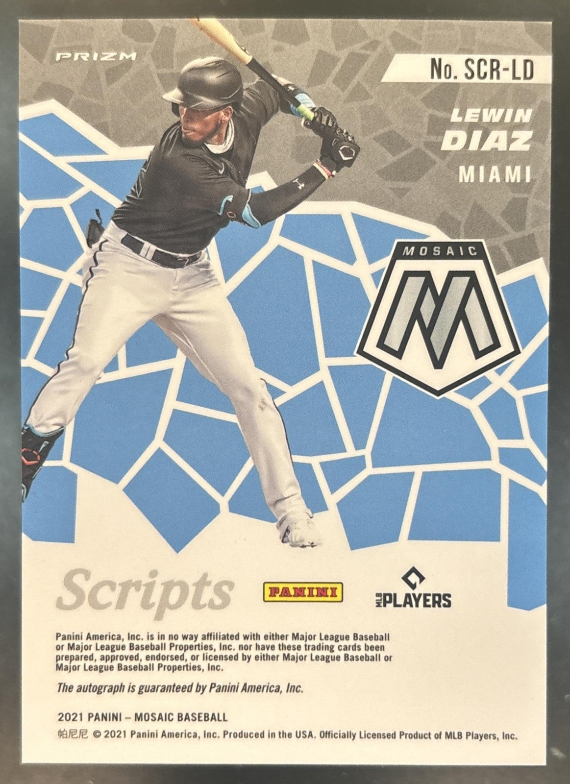2021 Panini Mosaic Lewin Diaz Scripts #SCR-LD RC Auto Miami Marlins