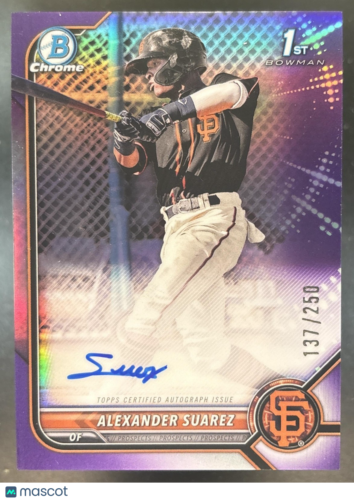 2022 Bowman Chrome Alexander Suarez Auto Purple /250 1st Prospect Giants