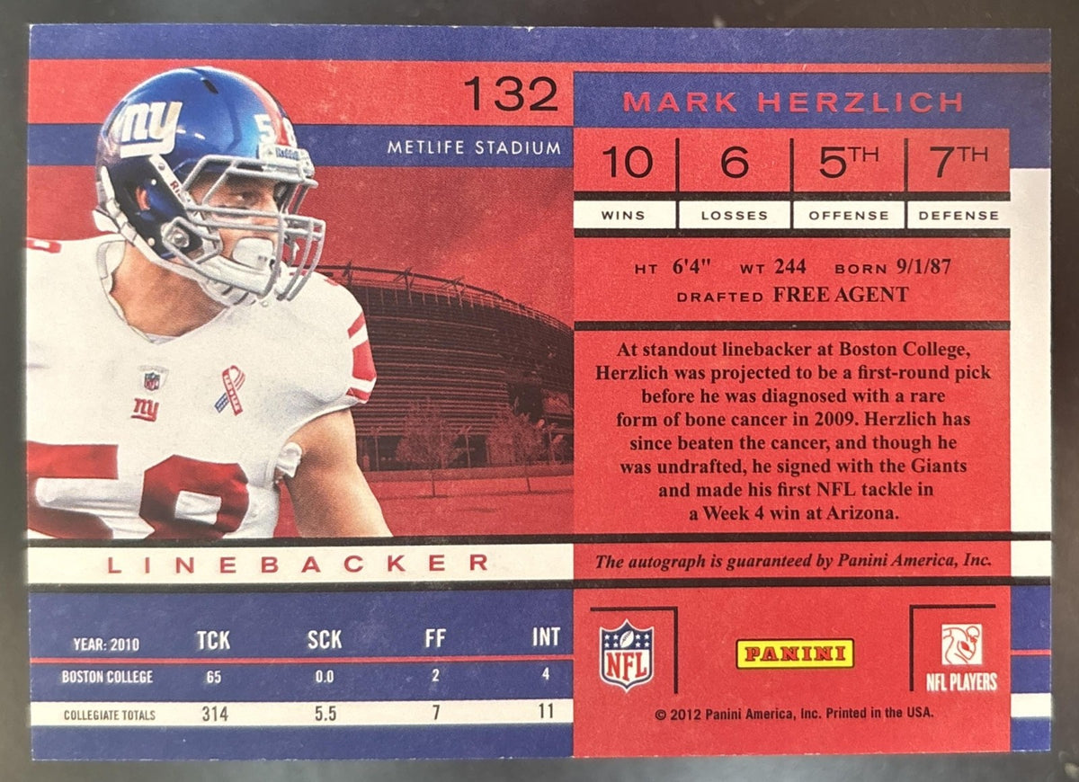 2011 Panini Playoff Contenders Mark Herzlich #132 RC Auto New York Giants