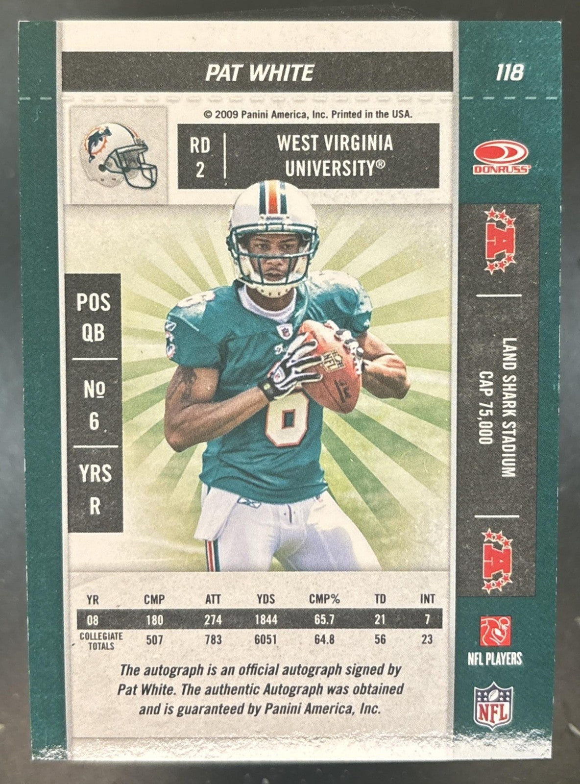 2009 Panini Playoff Contenders Pat White #118 RC Auto Miami Dolphins
