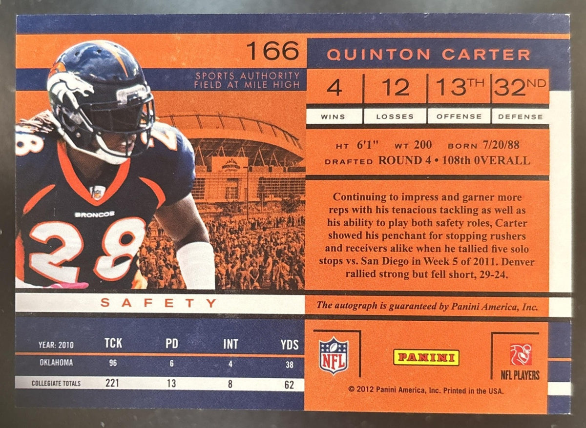 2011 Panini Playoff Contenders Quinton Carter #166 RC Auto Denver Broncos
