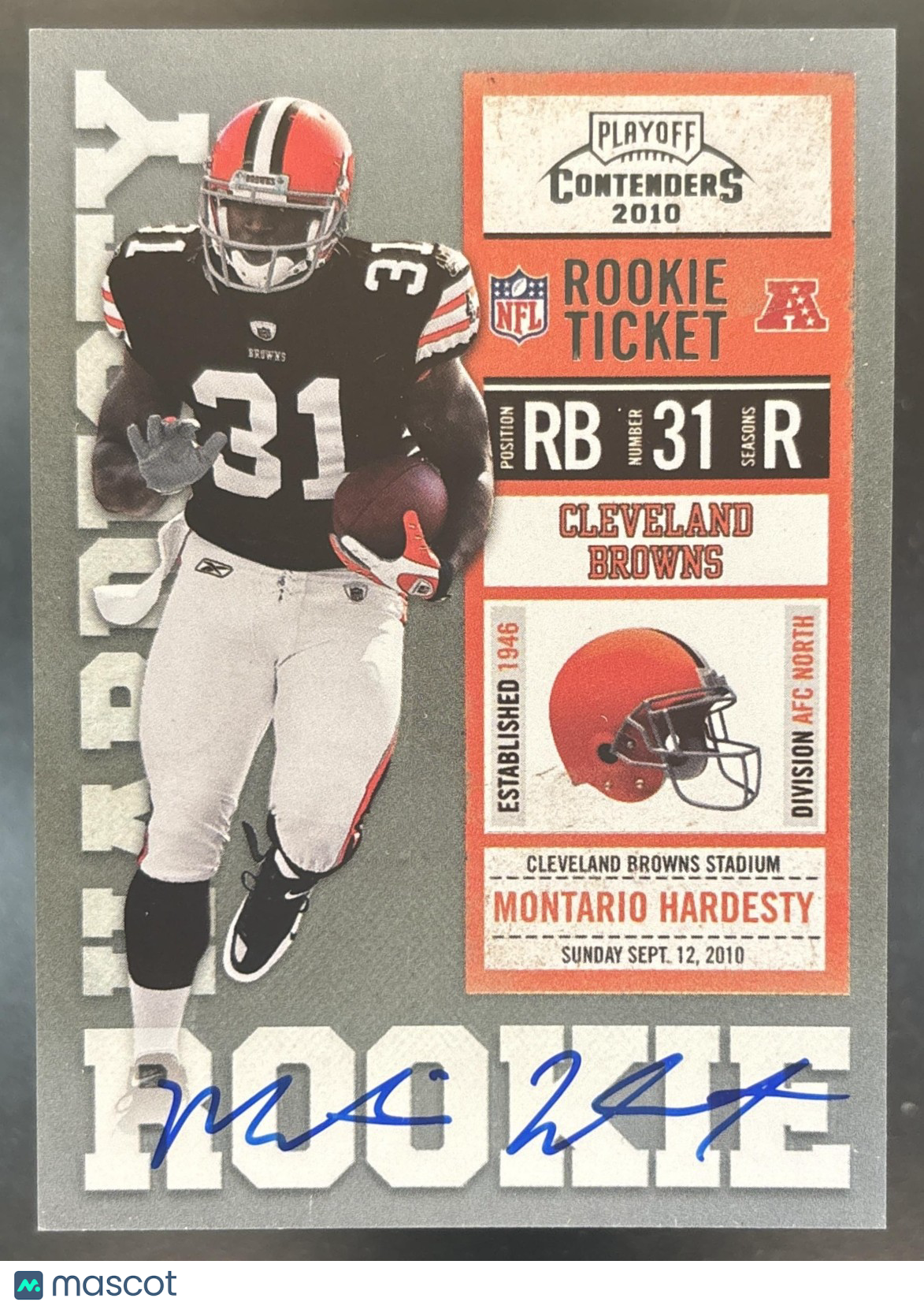 2010 Panini Playoff Contenders Montario Hardesty #227a RC Auto Cleveland Browns
