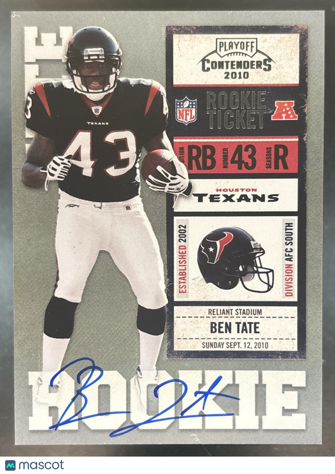 2010 Panini Playoff Contenders Ben Tate #204a RC Auto Houston Texans