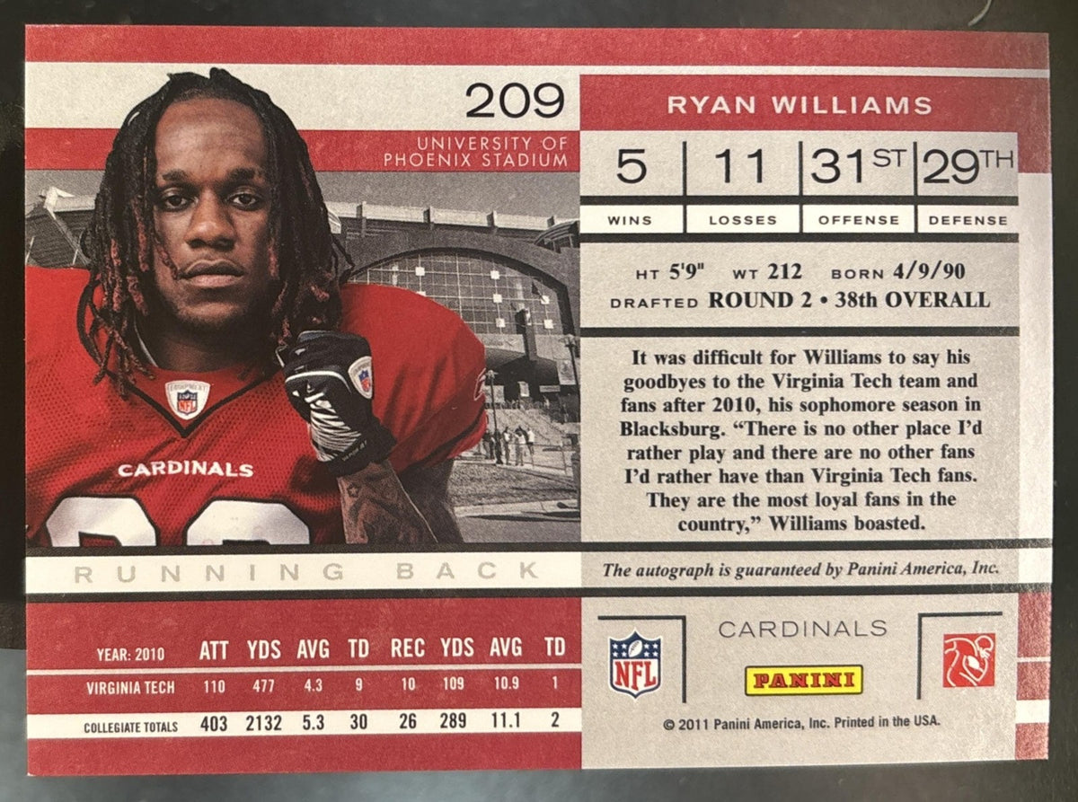 2011 Panini Playoff Contenders Ryan Williams #209 RC Auto Arizona Cardinals