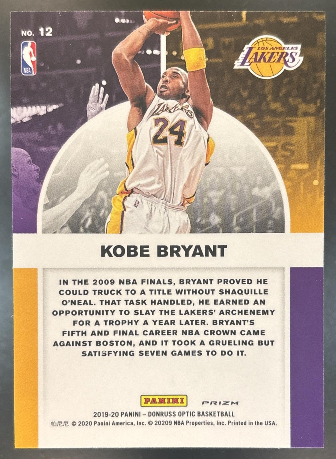 2019-20 Donruss Optic Kobe Bryant Winner Stays Holo #12 Los Angeles Lakers