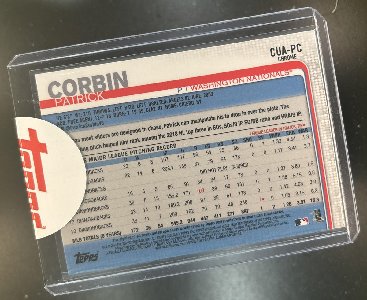 2019 Topps Chrome Update Patrick Corbin Auto #CUA-PC Washington Nationals