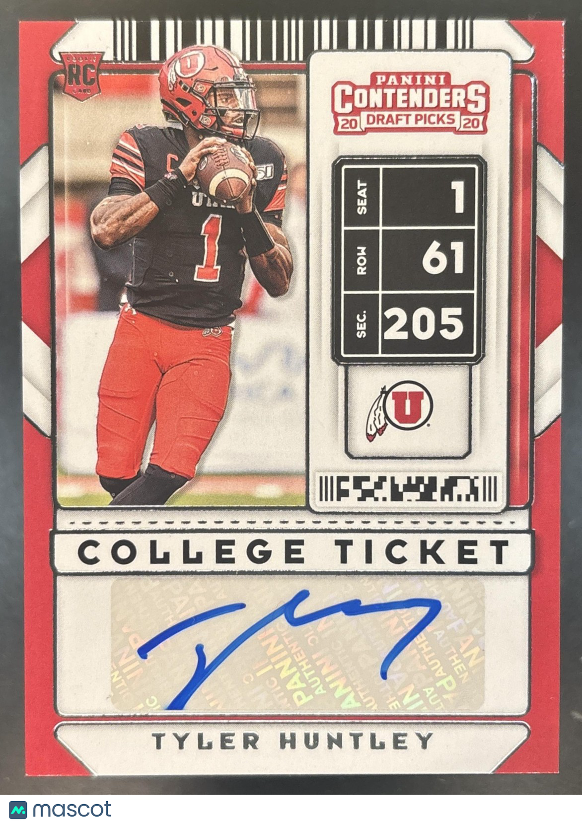 2020 Panini Contenders Draft Picks Tyler Huntley #319 RC Auto Utah Utes