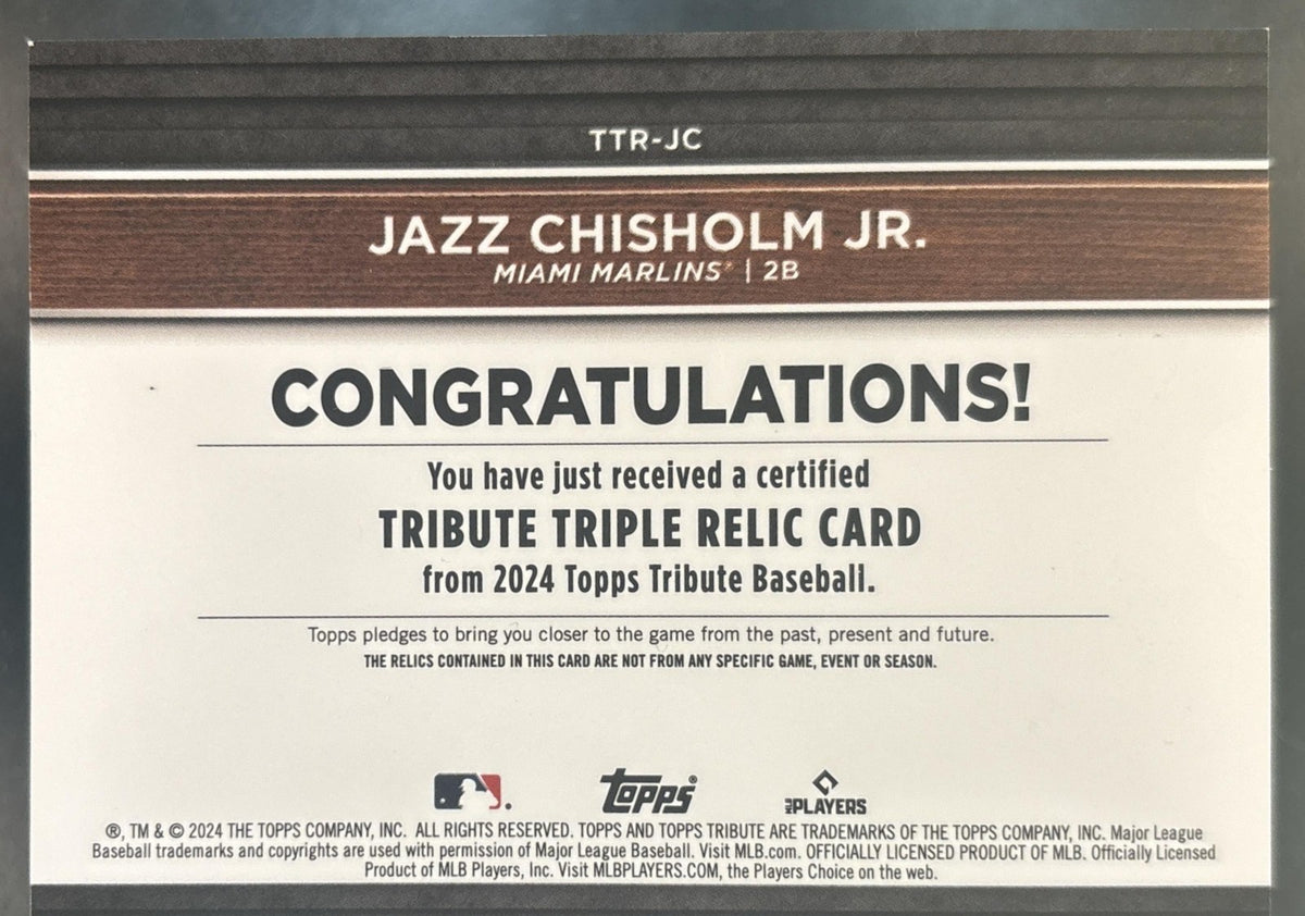 2024 Topps Tribute Jazz Chisholm Jr. Triple Relics Red /10 #TTR-JC Miami Marlins