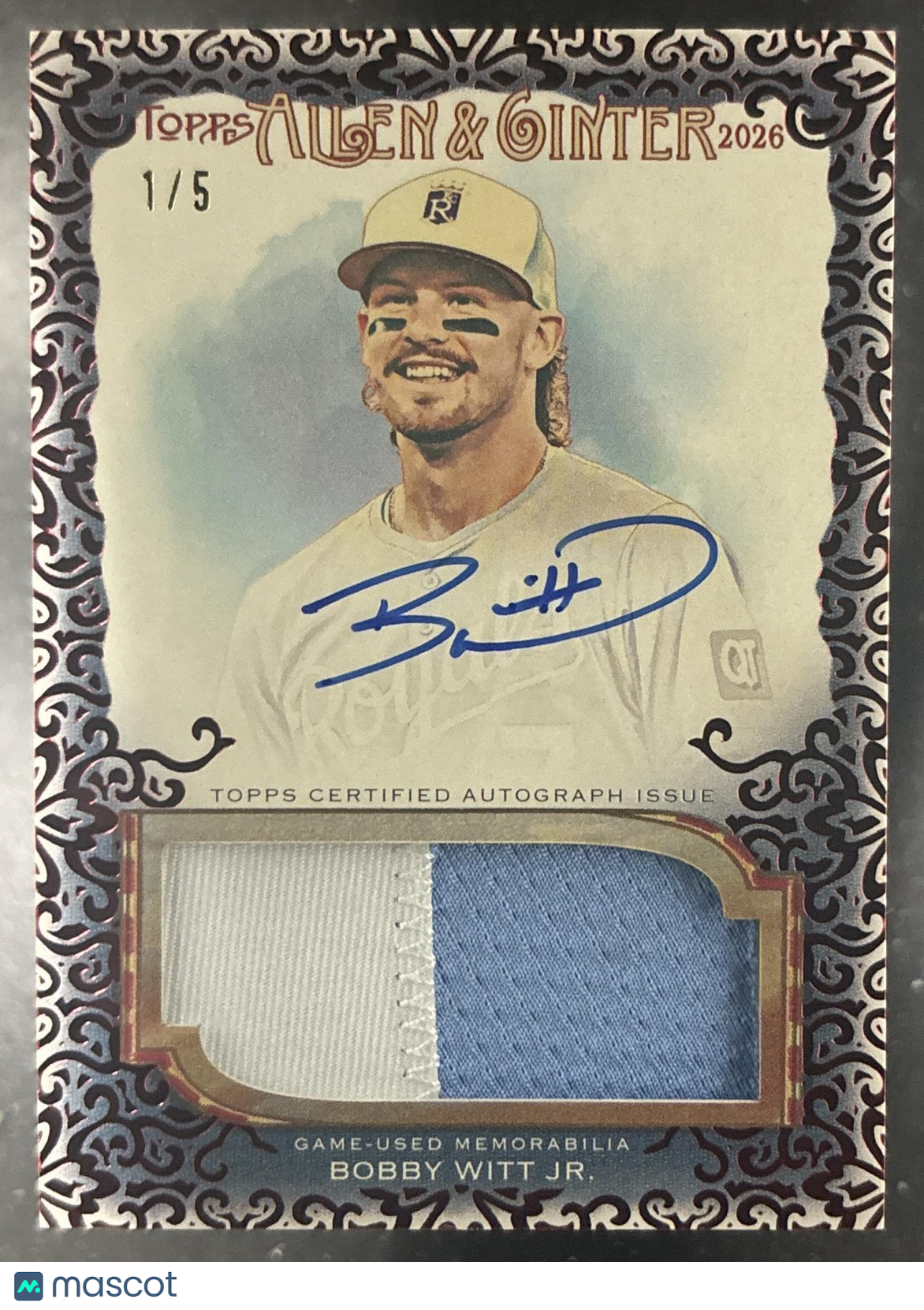 2026 Topps Allen & Ginter Bobby Witt Jr. Auto Relics Red Filagree 1/5 MEM Royals