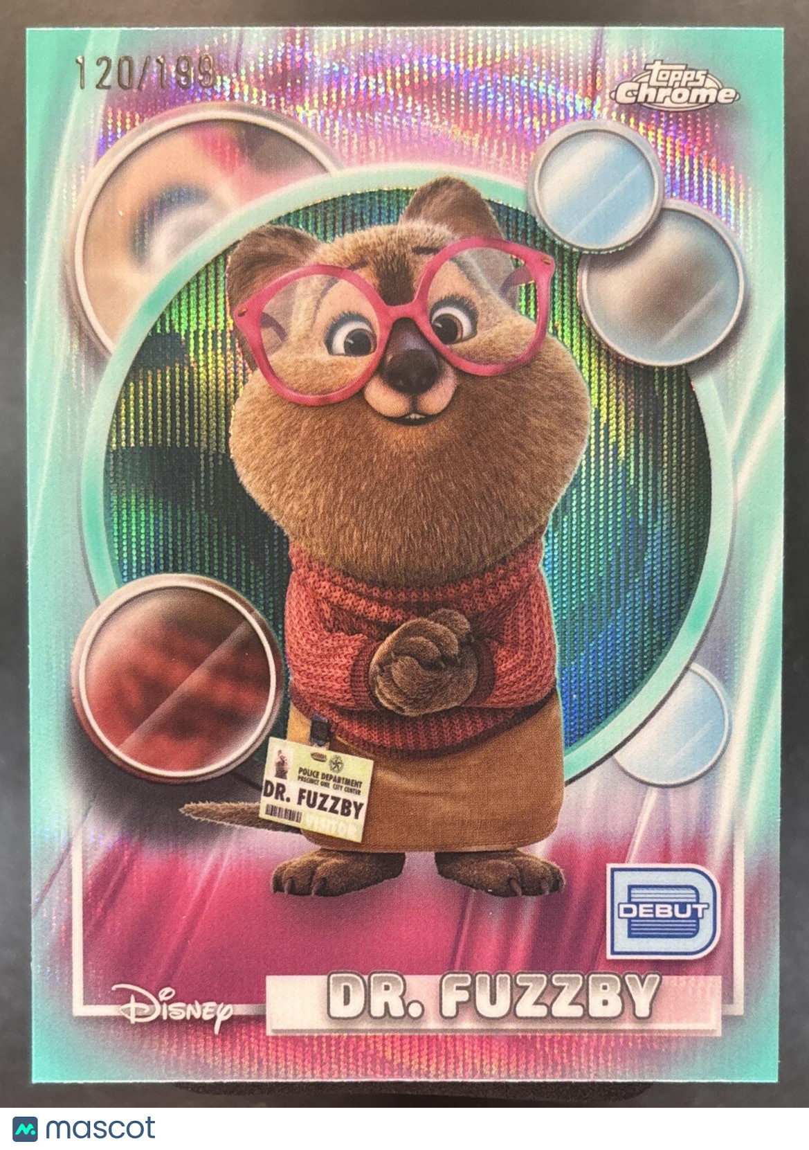 2026 Topps Chrome Disney Dr. Fuzzby Aqua Wave /199 #72 Debut Zootopia 2