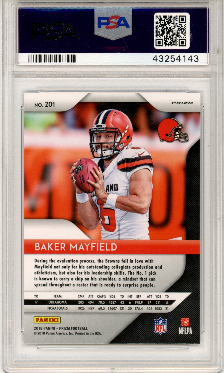 2018 Panini Prizm Baker Mayfield Pink #201 PSA 10