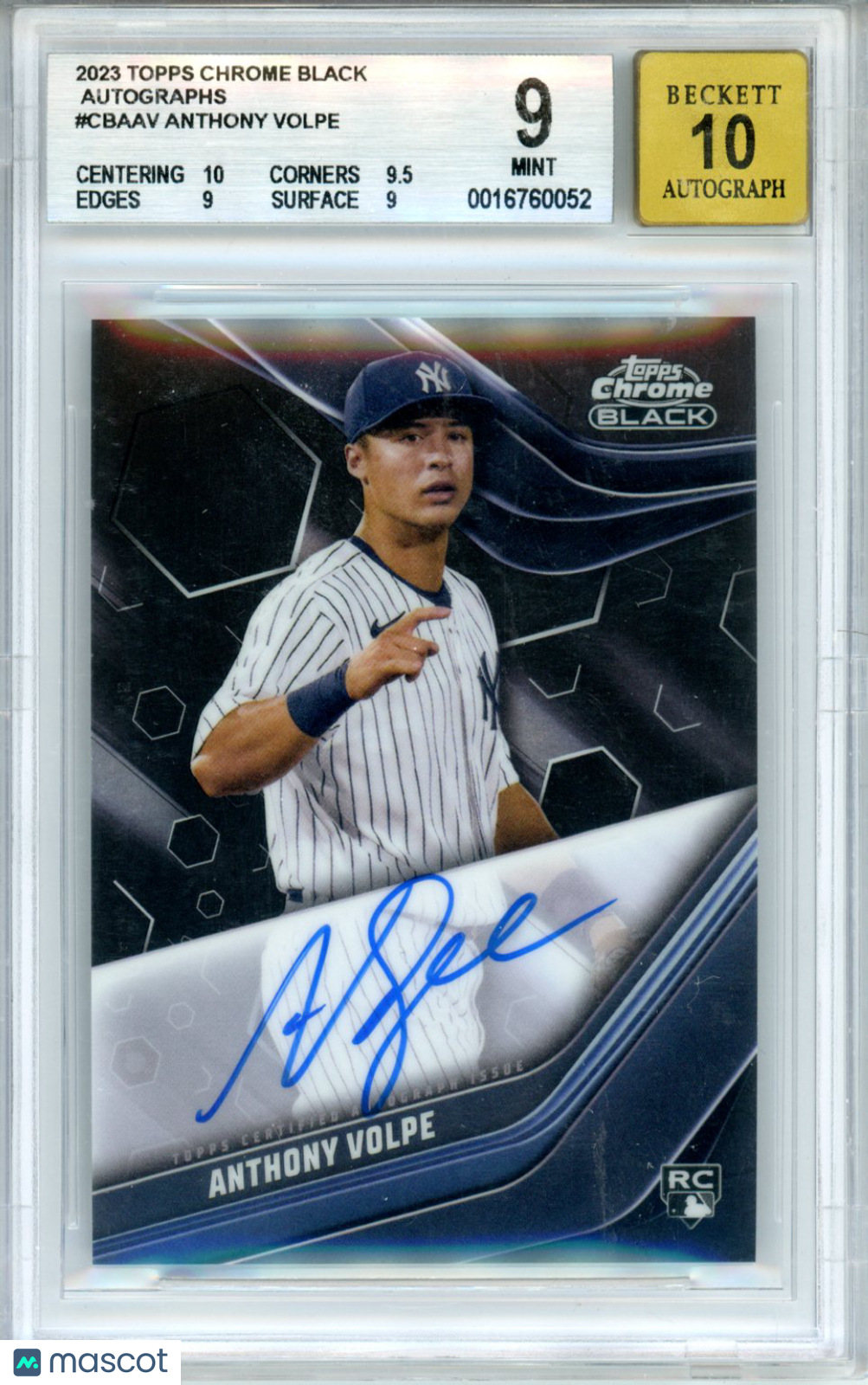 2023 Topps Chrome Black Autographs Anthony Volpe Rookie BGS 9 New York Yankees
