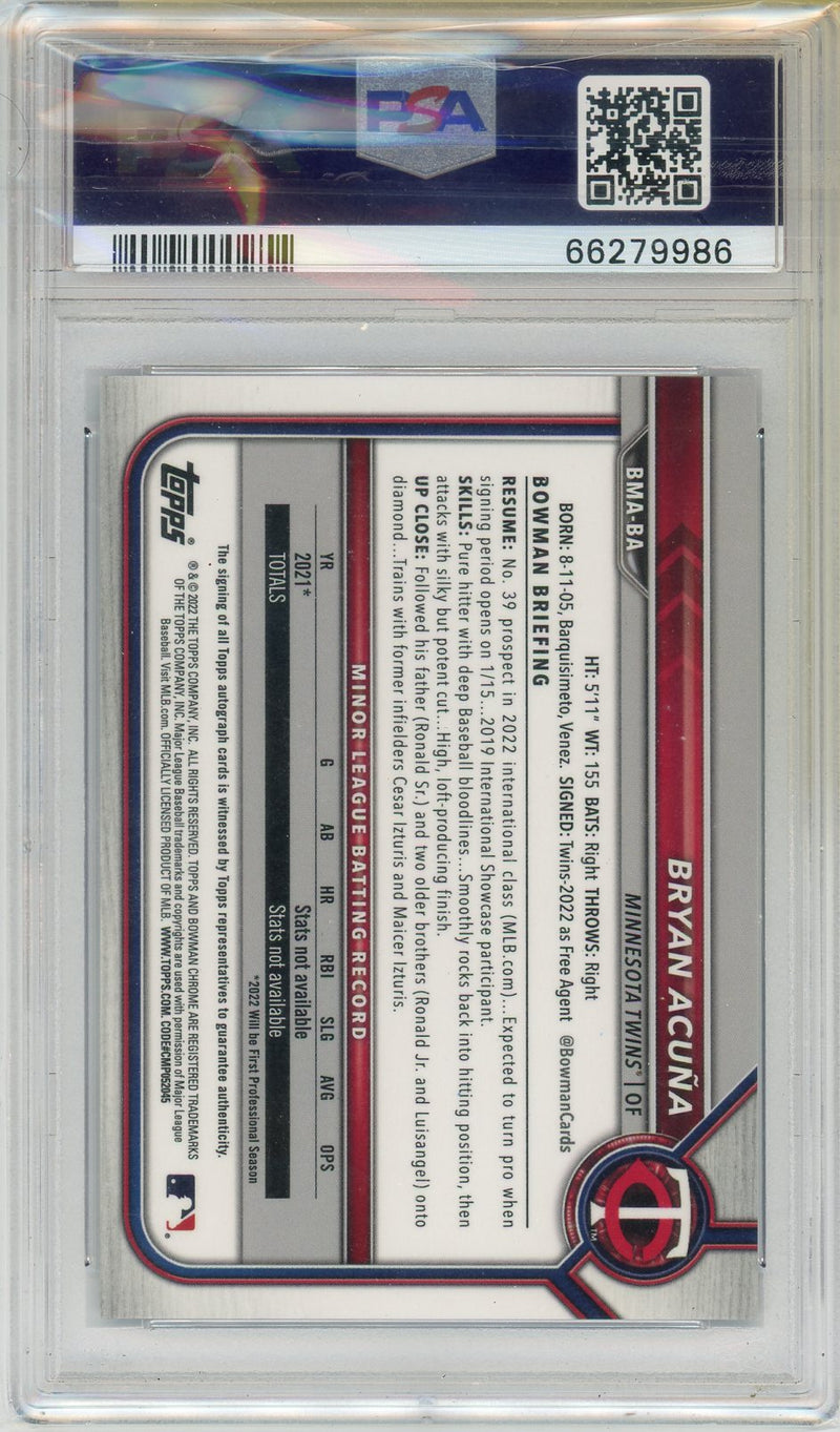 2022 Bowman Mega Box Chrome Autographs Bryan Acuna Blue Refractor