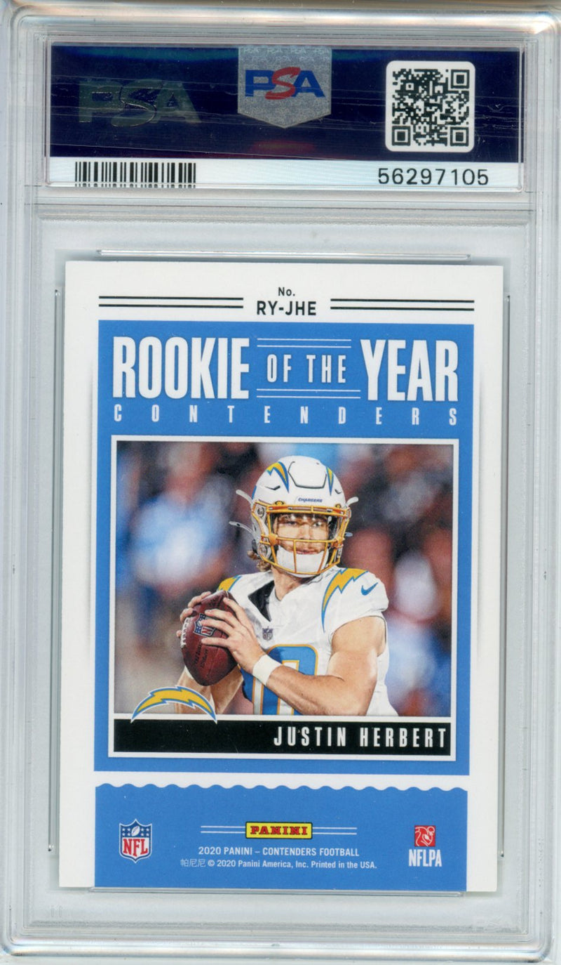 2020 Panini Contenders Rookie Of The Year Contenders Justin Herbert Ruby PSA 9