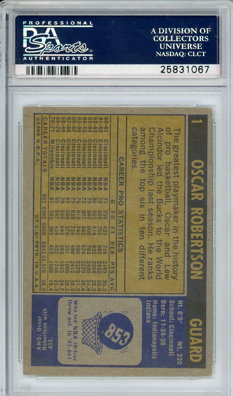1971 Topps Oscar Robertson HOF #1 PSA 5 Milwaukee Bucks